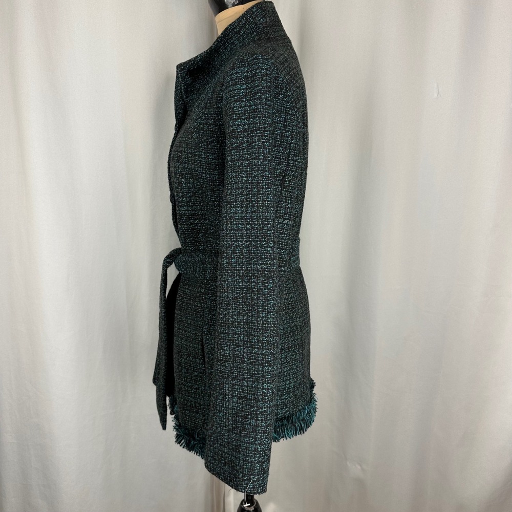 Milena Nicole Collection Teal Black Tweed Belted Jacket Coat Size 10 NWOT - Picture 6 of 15